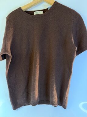 Lord & Taylor 100% Cashmere Short Sleeve Sweater Chocolate Brown Size L